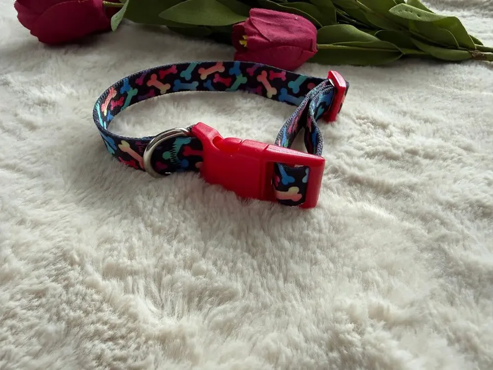 Dog Collar Adjustable Pink Dog Bones NEW